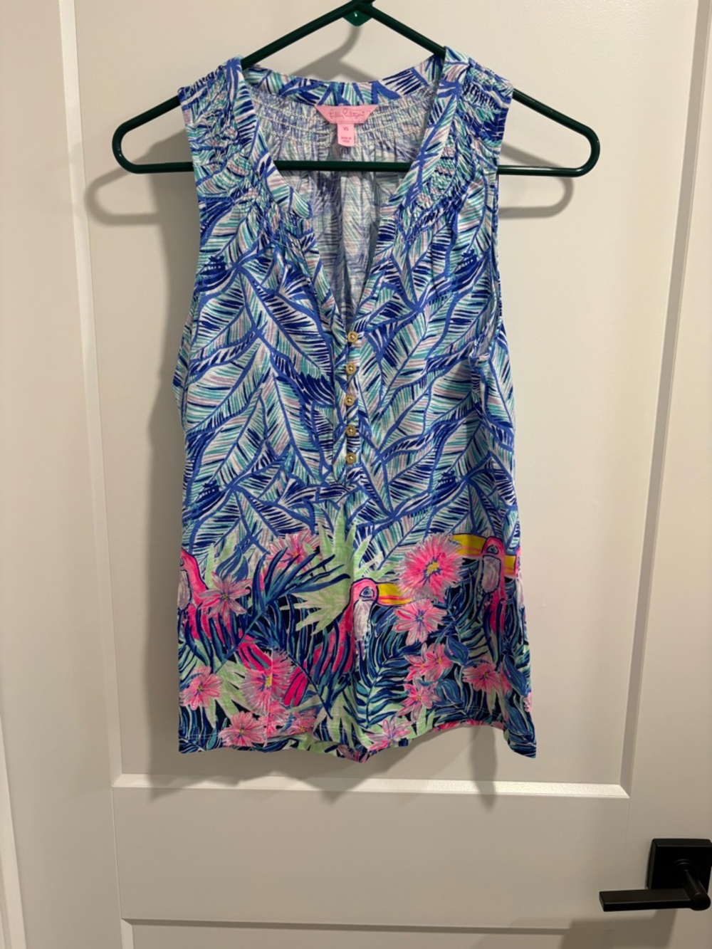 Lilly Pulitzer Blue & Teal Brushstroke Henley Blouse
